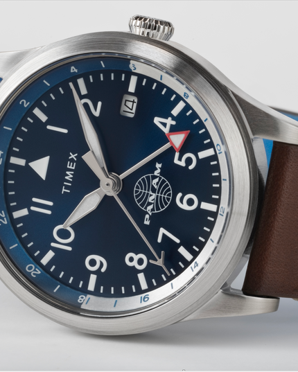 Pan Am® x Timex Waterbury GMT 39mm Leather Strap Watch