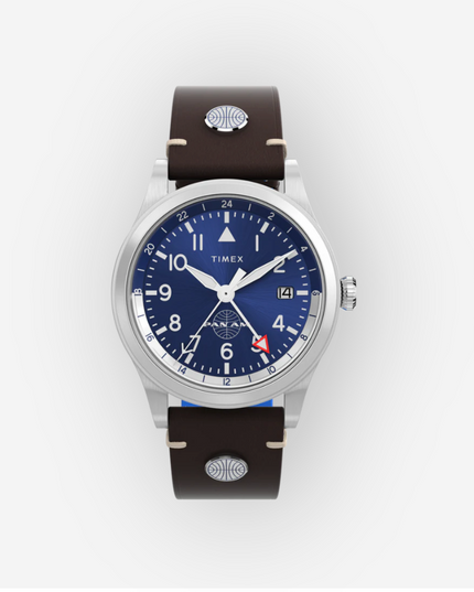 Pan Am® x Timex Waterbury GMT 39mm Leather Strap Watch