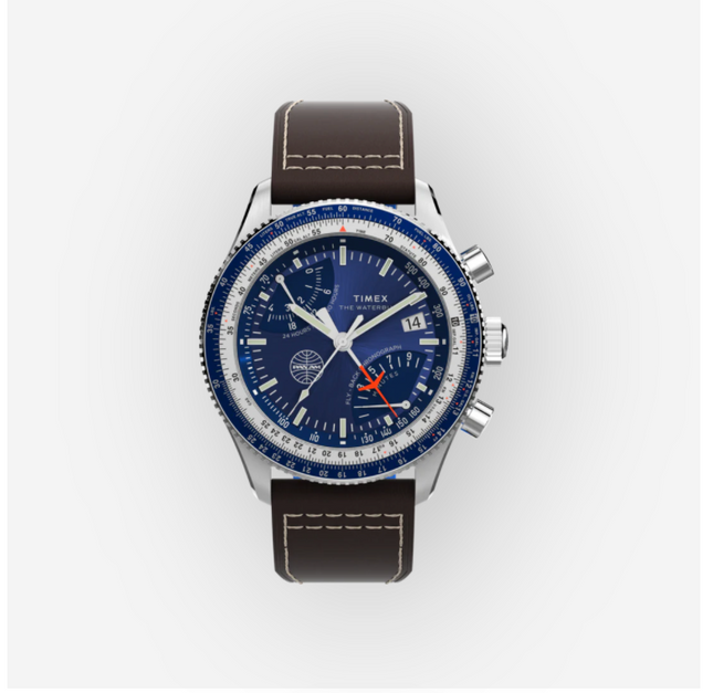 Pan Am® x Timex Fly Back Chronograph 43mm Leather Strap Watch