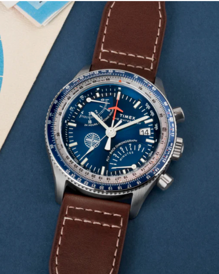 Pan Am® x Timex Fly Back Chronograph 43mm Leather Strap Watch